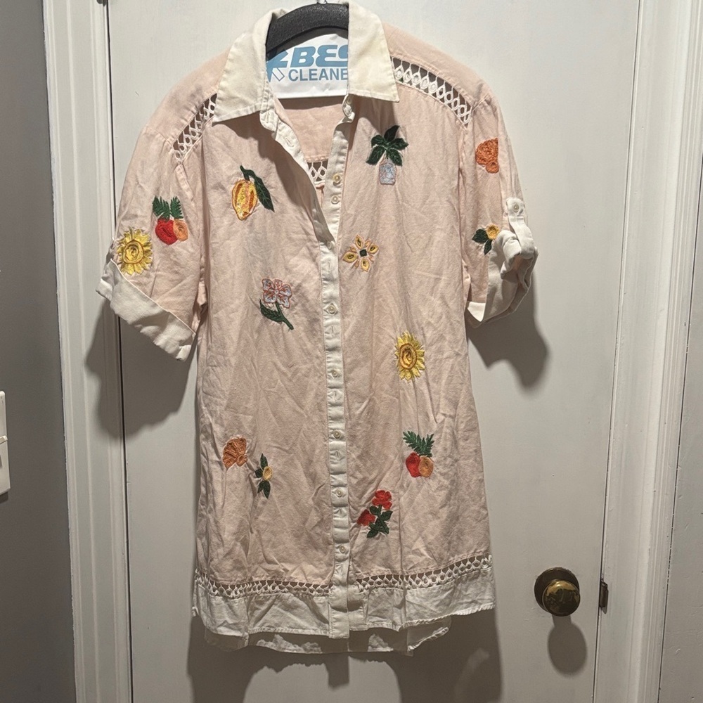 SIGNIFICANT OTHER linen cotton embroidered button down top